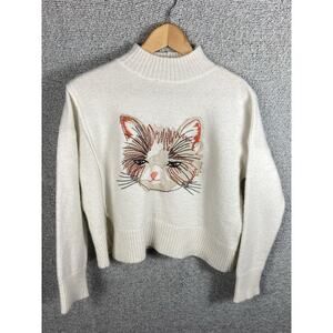 Moth Anthropology Cat Love Sweater Womens M Petite Cropped Boxy Rescue Swiftie